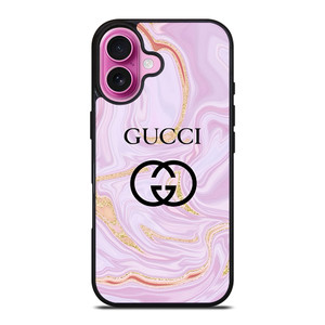 GUCCI LOGO EMBLEM ON PINK MARBLE iPhone 16 Plus Case Cover