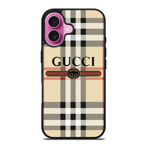 GUCCI LOGO X BURBERRY PATTERN iPhone 16 Plus Case Cover