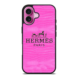HERMES PARIS LOGO PINK LEATHER iPhone 16 Plus Case Cover HERMES PARIS LOGO PINK LEATHER iPhone 16 Plus Case Cover