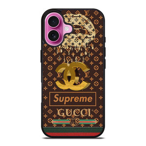 LOUIS VUITTON CHANEL SUPREME GUCCI PATTERN iPhone 16 Plus Case Cover LOUIS VUITTON CHANEL SUPREME GUCCI PATTERN iPhone 16 Plus Case Cover