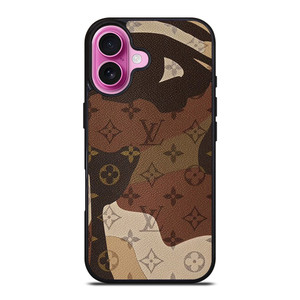 LOUIS VUITTON LV LOGO CAMO LEATHER iPhone 16 Plus Case Cover LOUIS VUITTON LV LOGO CAMO LEATHER iPhone 16 Plus Case Cover