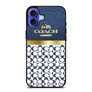 COACH NEW YORK LOGO ON BLUE LEATHER iPhone 16 Case Cover COACH NEW YORK LOGO ON BLUE LEATHER iPhone 16 Case Cover