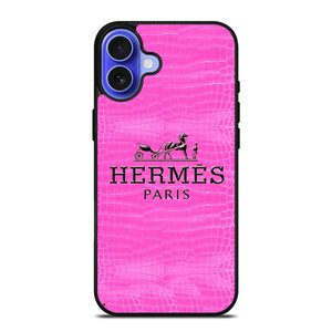 HERMES PARIS LOGO PINK LEATHER iPhone 16 Case Cover HERMES PARIS LOGO PINK LEATHER iPhone 16 Case Cover