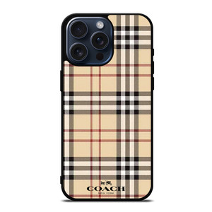 COACH NEW YORK LOGO X BURBERRY PATTERN iPhone 15 Pro Max Case Cover COACH NEW YORK LOGO X BURBERRY PATTERN iPhone 15 Pro Max Case Cover