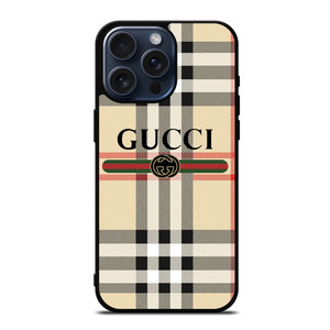 GUCCI LOGO X BURBERRY PATTERN iPhone 15 Pro Max Case Cover GUCCI LOGO X BURBERRY PATTERN iPhone 15 Pro Max Case Cover