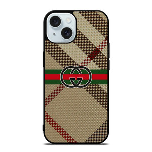 BURBERRY PATTERN GUCCI LOGO iPhone 15 Case Cover BURBERRY PATTERN GUCCI LOGO iPhone 15 Case Cover