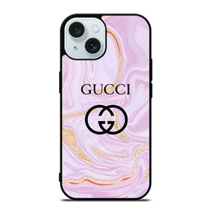 GUCCI LOGO EMBLEM ON PINK MARBLE iPhone 15 Case Cover