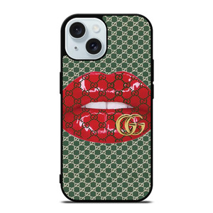 GUCCI LOGO PATTERN LIPS ICON iPhone 15 Case Cover