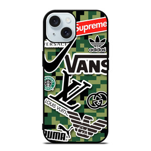 GUCCI LV NIKE VERSACE SUPREME ADIDAS LOGO iPhone 15 Case Cover