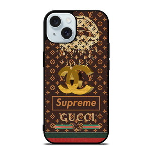LOUIS VUITTON CHANEL SUPREME GUCCI PATTERN iPhone 15 Case Cover LOUIS VUITTON CHANEL SUPREME GUCCI PATTERN iPhone 15 Case Cover