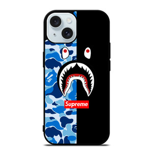 SUPREME BAPE SHARK CAMO BLUE BLACK iPhone 15 Case Cover SUPREME BAPE SHARK CAMO BLUE BLACK iPhone 15 Case Cover