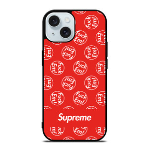 SUPREME FUCK EM PATTERN iPhone 15 Case Cover SUPREME FUCK EM PATTERN iPhone 15 Case Cover
