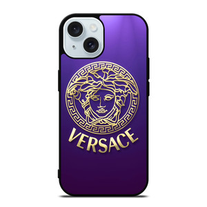 VERSACE SILVER VIOLET LOGO iPhone 15 Case Cover VERSACE SILVER VIOLET LOGO iPhone 15 Case Cover