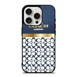 COACH NEW YORK LOGO ON BLUE LEATHER iPhone 15 Pro Case Cover COACH NEW YORK LOGO ON BLUE LEATHER iPhone 15 Pro Case Cover