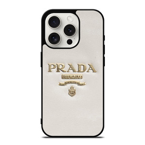 PRADA MILANO LOGO ON WHITE LEATHER iPhone 15 Pro Case Cover PRADA MILANO LOGO ON WHITE LEATHER iPhone 15 Pro Case Cover