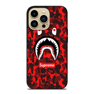 BAPE SHARK SUPREME CAMO RED iPhone 14 Pro Max Case Cover