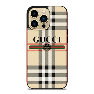 GUCCI LOGO X BURBERRY PATTERN iPhone 14 Pro Max Case Cover