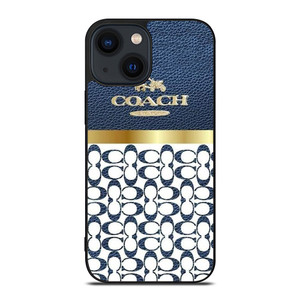 COACH NEW YORK LOGO ON BLUE LEATHER iPhone 14 Plus Case Cover COACH NEW YORK LOGO ON BLUE LEATHER iPhone 14 Plus Case Cover
