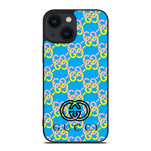 GUCCI LOGO PATTERN BLUE PINK YELLOW iPhone 14 Plus Case Cover
