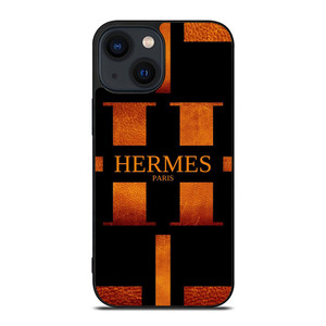 HERMES PARIS LOGO ORANGE LEATHER iPhone 14 Plus Case Cover