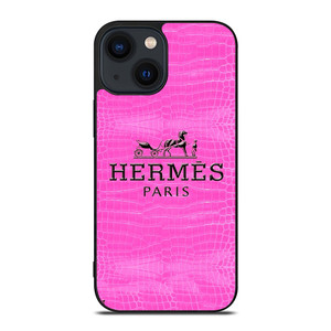 HERMES PARIS LOGO PINK LEATHER iPhone 14 Plus Case Cover