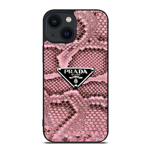 PRADA MILANO LOGO PINK SNAKE TEXTURE iPhone 14 Plus Case Cover