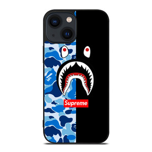 SUPREME BAPE SHARK CAMO BLUE BLACK iPhone 14 Plus Case Cover