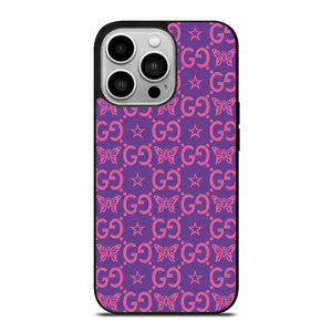 GUCCI LOGO STAR BUTTERFLIES PATTERN iPhone 14 Pro Case Cover
