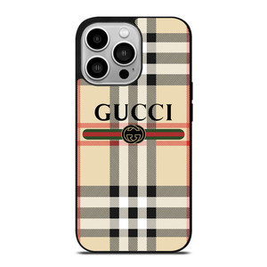 GUCCI LOGO X BURBERRY PATTERN iPhone 14 Pro Case Cover GUCCI LOGO X BURBERRY PATTERN iPhone 14 Pro Case Cover
