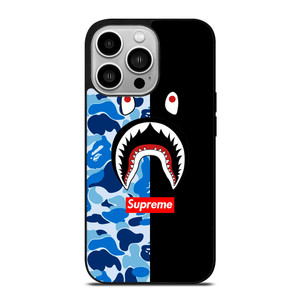 SUPREME BAPE SHARK CAMO BLUE BLACK iPhone 14 Pro Case Cover
