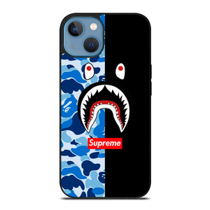 SUPREME BAPE SHARK CAMO BLUE BLACK iPhone 13 Case Cover