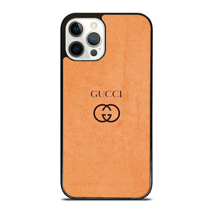 GUCCI LOGO ON ORANGE LEATHER PATTERN iPhone 12 Pro Case Cover