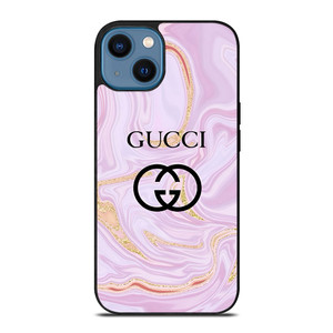 GUCCI LOGO EMBLEM ON PINK MARBLE iPhone 14 Case Cover