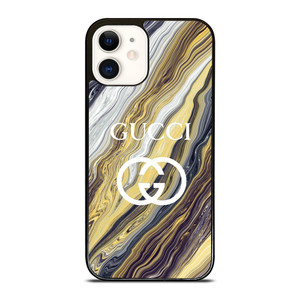 GUCCI LOGO EMBLEM ON GOLDEN MARBLE iPhone 12 Case Cover