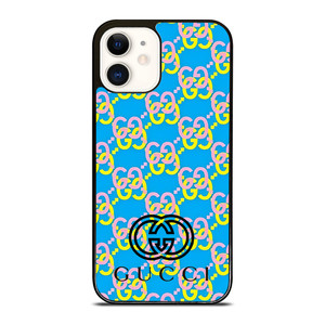 GUCCI LOGO PATTERN BLUE PINK YELLOW iPhone 12 Case Cover