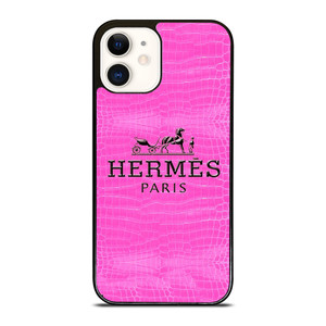 HERMES PARIS LOGO PINK LEATHER iPhone 12 Case Cover