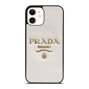 PRADA MILANO LOGO ON WHITE LEATHER iPhone 12 Case Cover