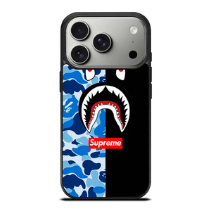 SUPREME BAPE SHARK CAMO BLUE BLACK iPhone 17 Pro Case Cover