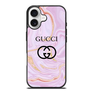 GUCCI LOGO EMBLEM ON PINK MARBLE iPhone 17 Case Cover