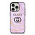 GUCCI LOGO EMBLEM ON PINK MARBLE iPhone 15 Pro Case Cover