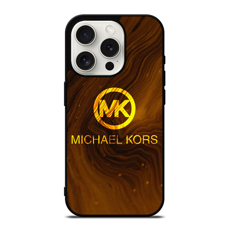 MICHAEL KORS GOLD MARBLE LOGO iPhone 15 Pro Case Cover