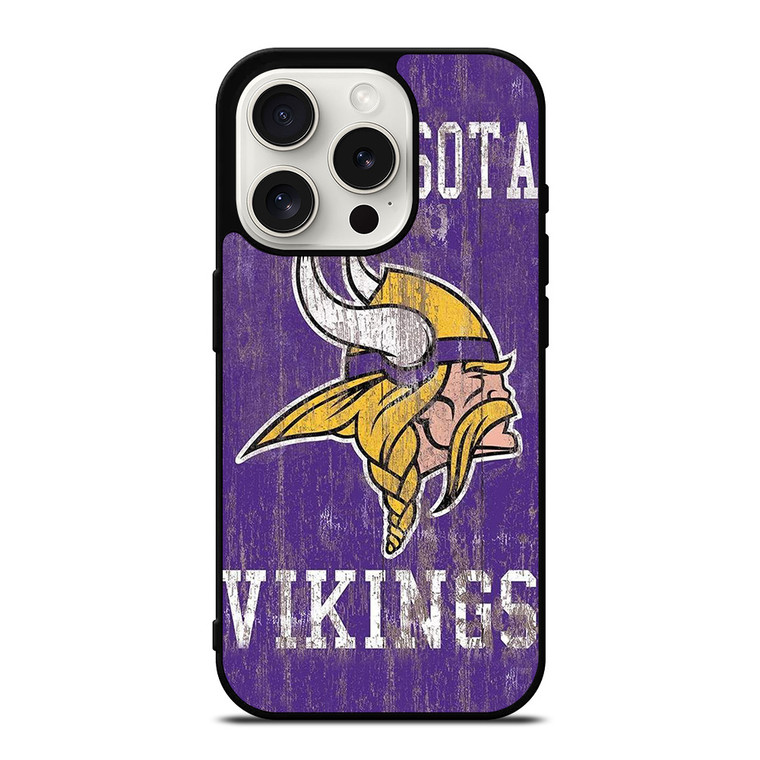 MINNESOTA VIKINGS WOODEN LOGO iPhone 15 Pro Case Cover