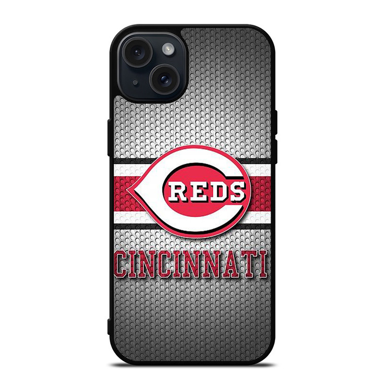 CINCINNATI RED BASEBALL METAL LOGO iPhone 15 Plus Case Cover