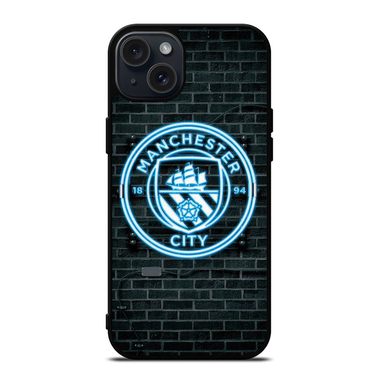 MANCHESTER CITY FC NEON LOGO iPhone 15 Plus Case Cover