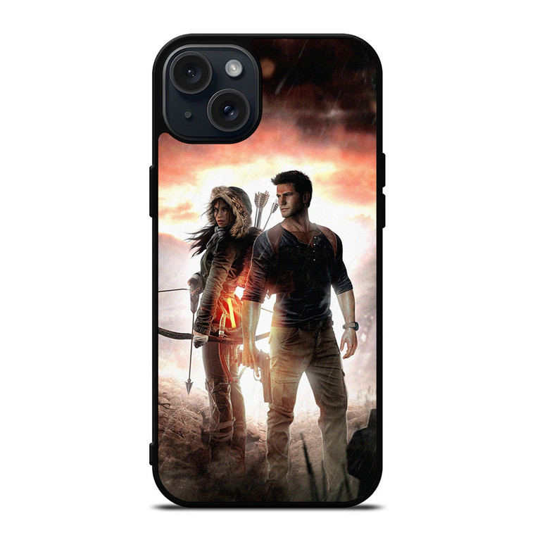 NATHAN DRAKE AND LARA CROFT UNCHARTED GAMES iPhone 15 Plus Case Cover NATHAN DRAKE AND LARA CROFT UNCHARTED GAMES iPhone 15 Plus Case Cover