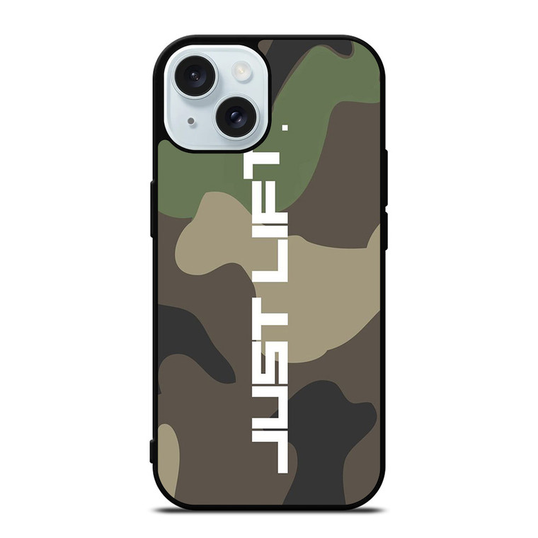JUST LIFT FITNESS CAMO LOGO iPhone 15 Case Cover