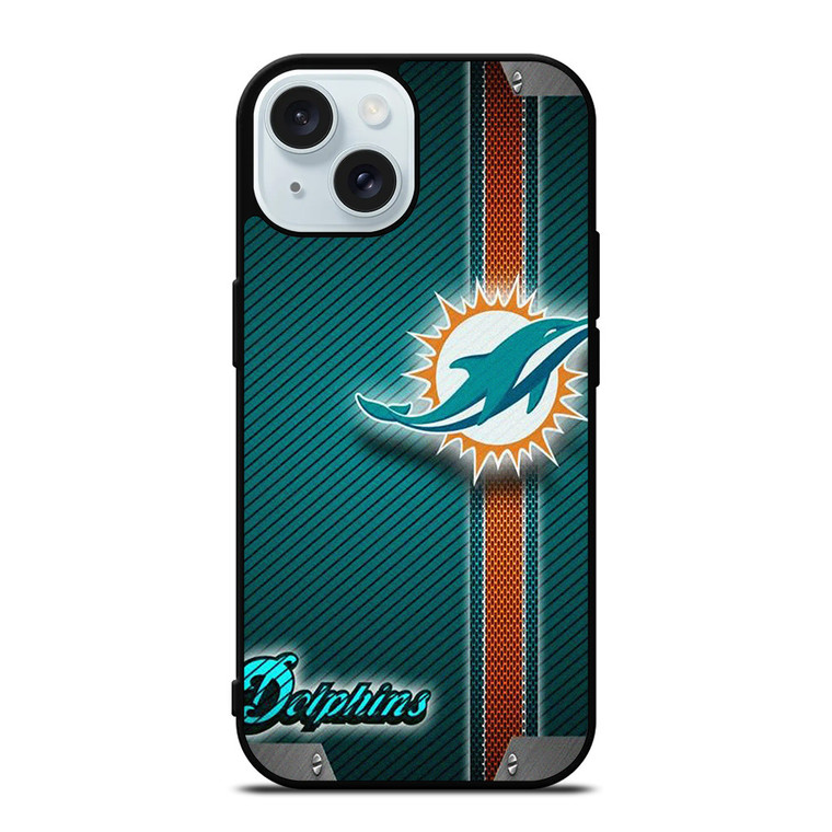 MIAMI DOLPHINS FOOTBALL METAL LOGO 2 iPhone 15 Case Cover MIAMI DOLPHINS FOOTBALL METAL LOGO 2 iPhone 15 Case Cover