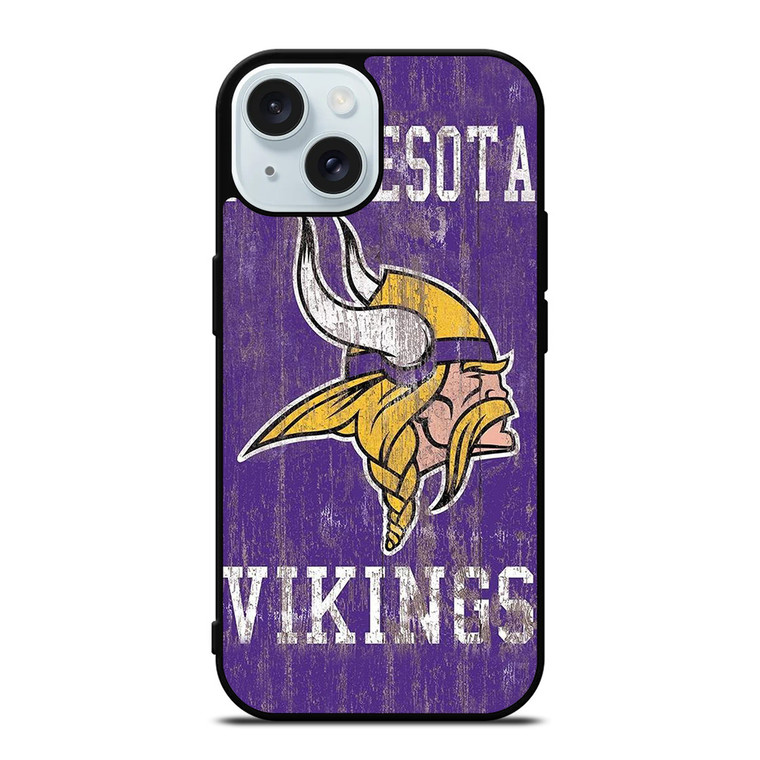 MINNESOTA VIKINGS WOODEN LOGO iPhone 15 Case Cover MINNESOTA VIKINGS WOODEN LOGO iPhone 15 Case Cover