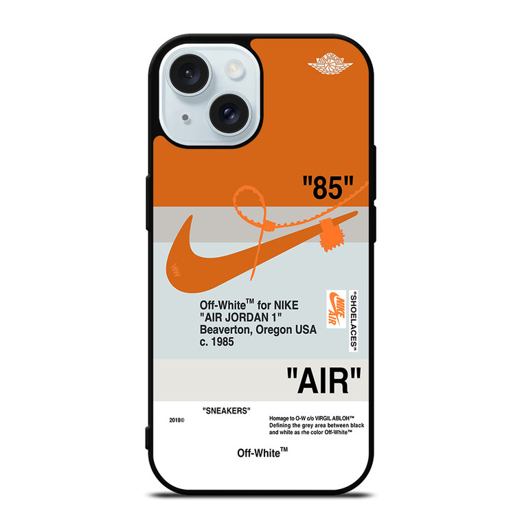 NIKE AIR JORDAN 1 OFF WHITE ORANGE iPhone 15 Case Cover
