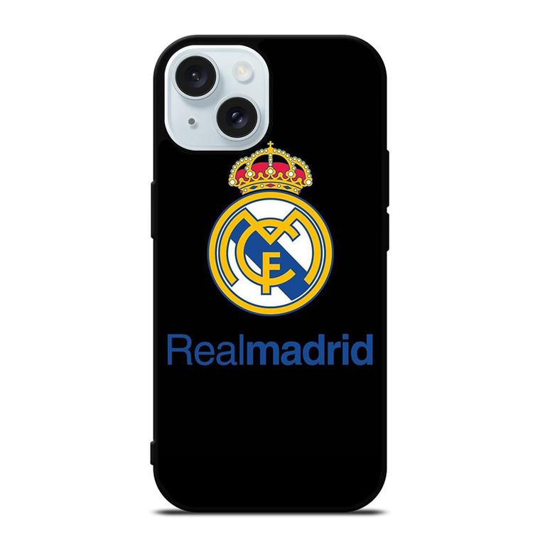 REAL MADRID FOOTBALL BLACK LOGO iPhone 15 Case Cover REAL MADRID FOOTBALL BLACK LOGO iPhone 15 Case Cover